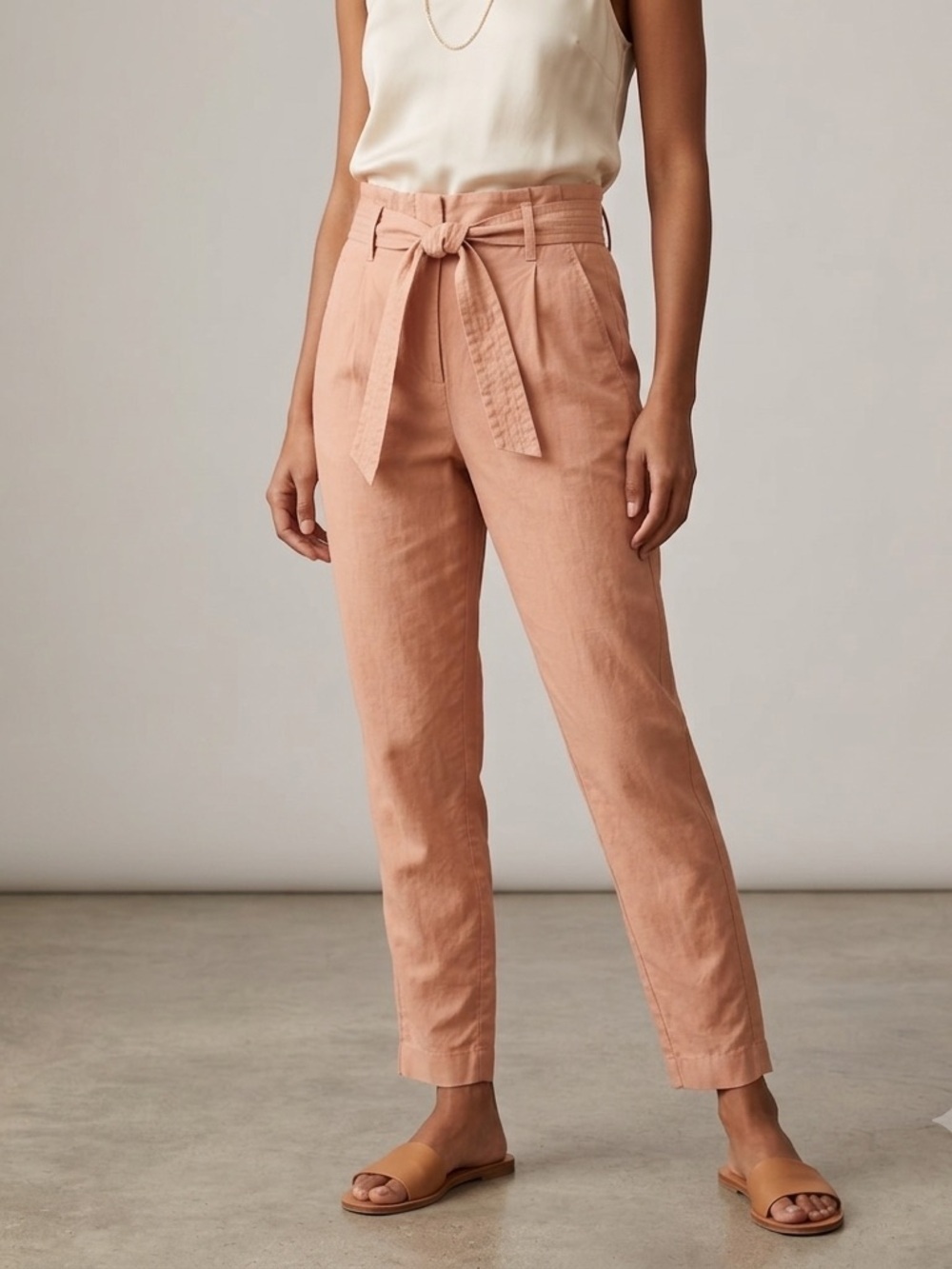 Maje High-Rise Tie-Waist Linen Blend Pants 34